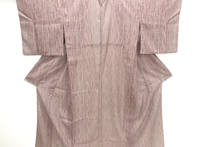 駒絽変わり縞に葉模様小紋着物